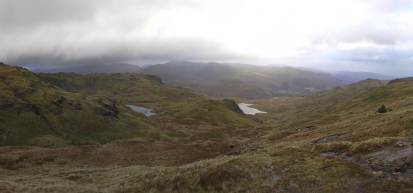 Panorama of Codale and Easedale Tarns Codale and Easedale Tarns, Helm Crag, Fairfield in background