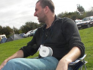Ian Ibbotson chatting and chilling in the sun...