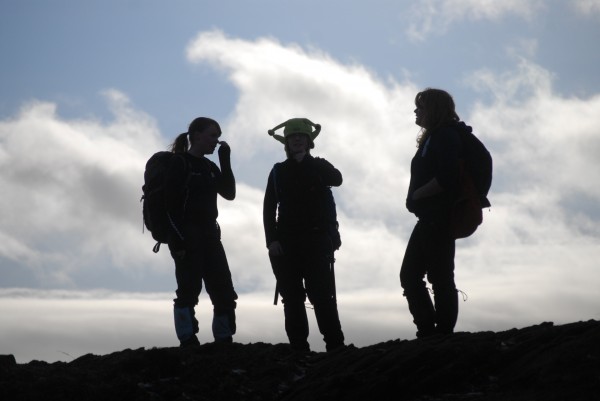 Silhouetted against the sky
