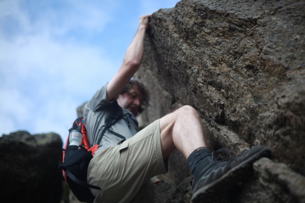 Descending the bad step on Crinkle Crags